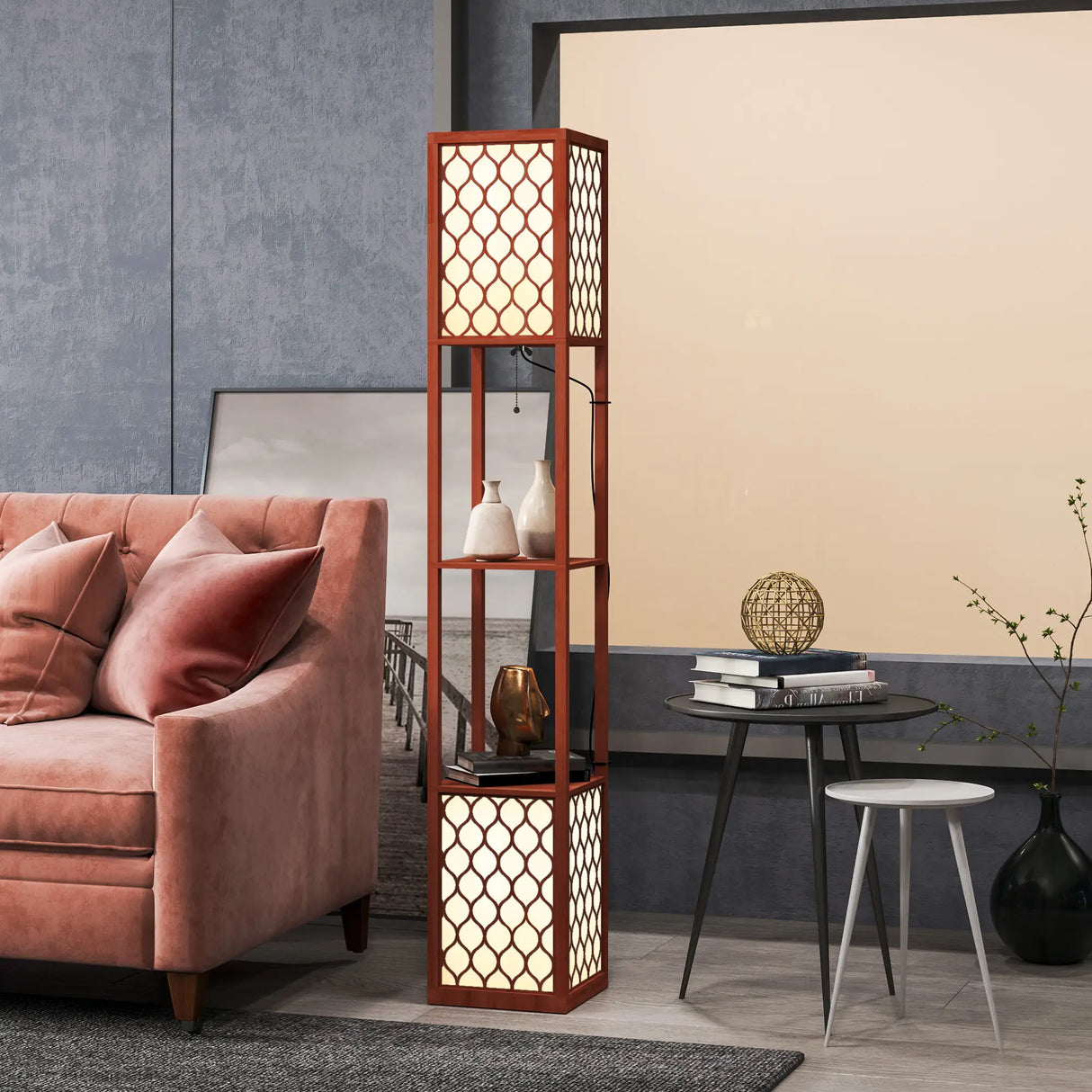 HOMCOM Duo Light Floor Shelves - Brown