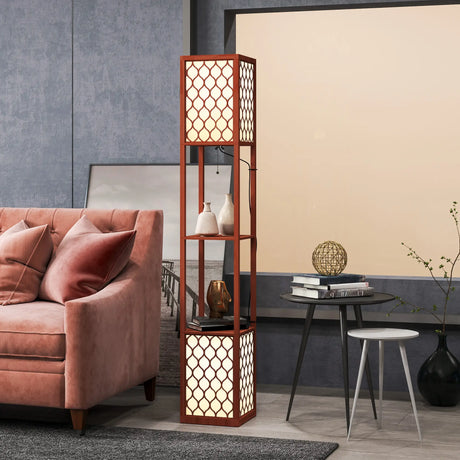 HOMCOM Duo Light Floor Shelves - Brown