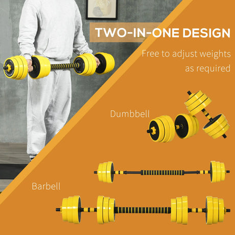 HOMCOM 25KG Dumbbell & Barbell  Adjustable Set Plate Bar Clamp Rod Home Gym Sports Area Exercise Ergonomic