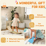 AIYAPLAY Wooden Balance Board for Kids, Wobble Board with Silent Felt for Sensory Play, Blue