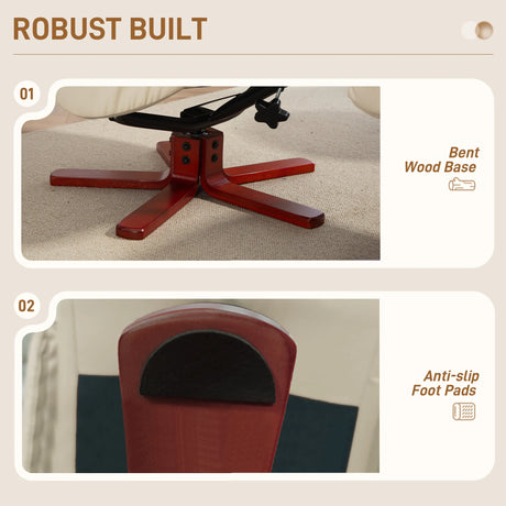 HOMCOM Rocking Recliner Chair with Footstool, PU Leather Recliner Armchair with Wood Base, Upholstered Reclining Chair for Living Room Bedroom, Cream