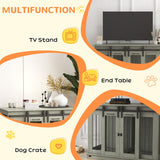 PawHut Dog Crate Furniture for Large Dogs, Double Dog Cage for Small Dogs, with Divider - Grey