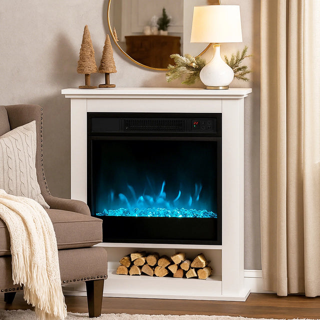 HOMCOM 1800W Adjustable Faux Flame Electric Fireplace - White