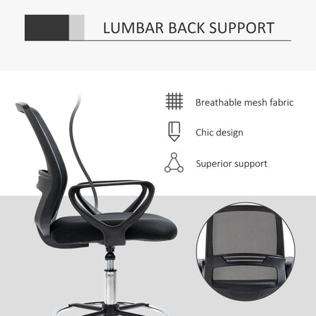 Vinsetto Ergonomic Mesh Back Drafting Chair, Tall Office Chair, Draughtsman Chair with Adjustable Height and Footrest 360 Swivel, Set of 5