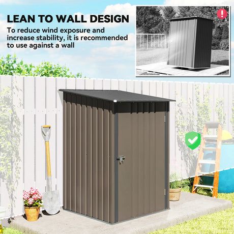 Outsunny Small Metal Garden Shed 3.3 x 3.4 Lean To Steel Garden Shed with Locking Door, Brown