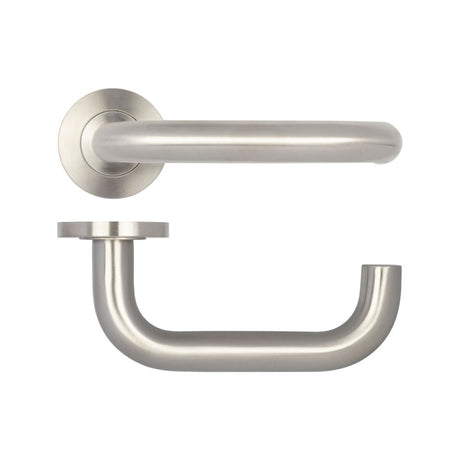 Orbit 19mm Door Handle on 8mm Sprung Rose Grade 304 Satin Stainless Steel