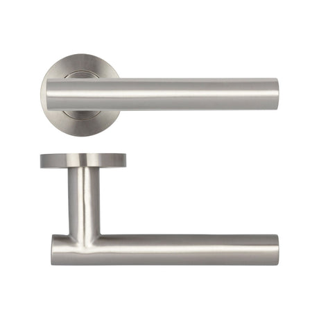 Atlanta Door Handles on Rose Grade 201 Satin Stainless Steel