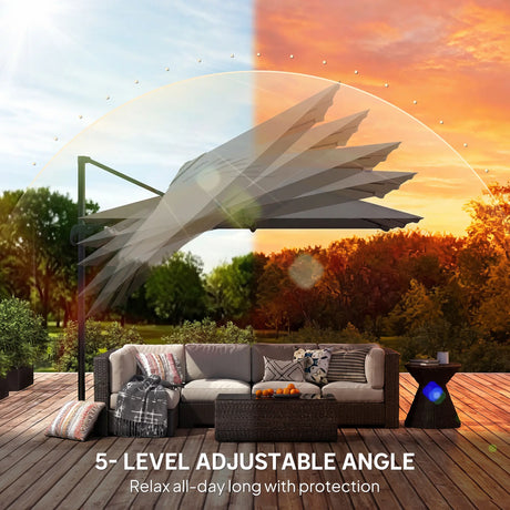 Outsunny 3 x 3 m Cantilever Parasol, Square Patio Umbrella with Crank Handle, Cross Base, Tilt, 360 Rotation, Dark Grey