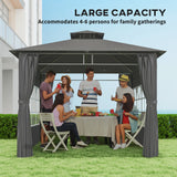 Outsunny 3 x 3 m Garden Gazebo, Double Roof Metal Gazebo with Removable Sidewalls and Church Windows, Outdoor Canopy Shelter, Dark Grey