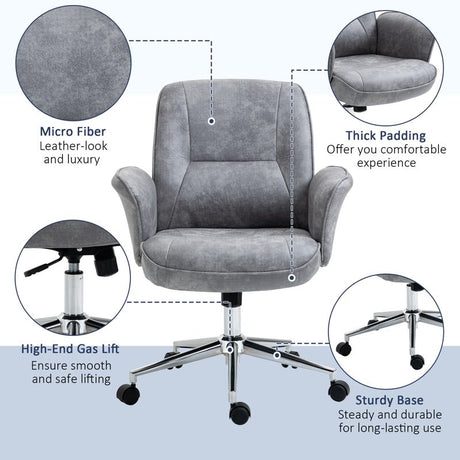 Vinsetto Swivel Computer Office Chair Mid Back Desk Chair for Home Study Bedroom, Light Grey