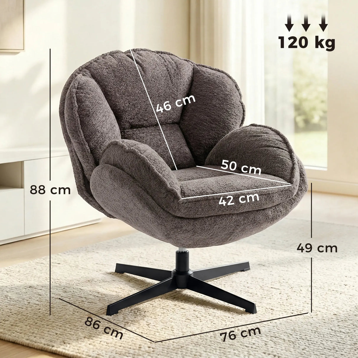 HOMCOM Modern Wingback Accent Chair, Velvet Armchair with Four-Star Base, S-Springs, Swivel, Grey