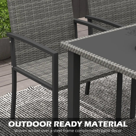 Outsunny Outdoor Dining Set 5 Pieces Patio Conservatory with Tempered Glass Tabletop,4 Dining Chairs - Grey