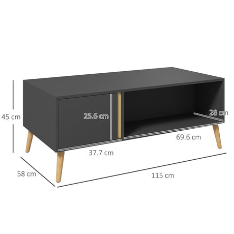 HOMCOM Coffee Table for Living Room, Modern Centre Table with Storage Compartments and Cabinets, Rectangular Side Table, 115x 58x 45cm, Grey