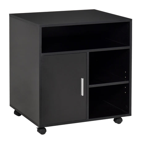 HOMCOM Multi-Storage Printer Stand Unit Office Desk Side Mobile Storage w/ Wheels Modern Style 60L x 50W x 65.5H cm - Black