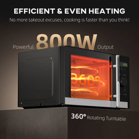 HOMCOM 23L 800W Microwave Oven, Digital Solo Microwave with 10 Power Levels, Automatic Defrost, 8 Auto Cook Menus, 60 Minutes Timer, Clock, Easy Clean, Small Black Microwave