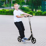 HOMCOM Kids Foldable Kick Scooter w/ Adjustable Height, Break, Big Wheels, for Ages 7-14 Years - Black