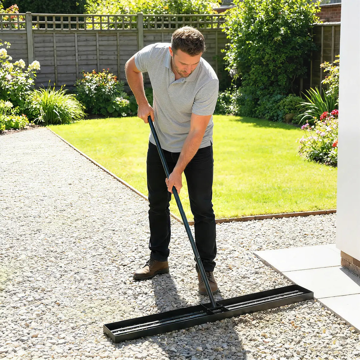 Outsunny Lawn Levelling Rake, 113 x 26 cm Lawn Leveller Lute with 169 cm Handle for Grass Soil Sand Yard Golf Course