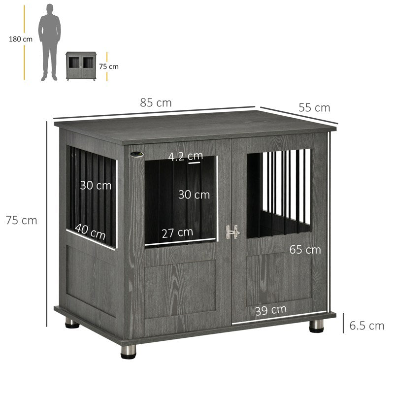 PawHut Dog Crate Table for Medium and Large Dogs with Magnetic Door for Indoor Use, 85 x 55 x 75 cm, Grey