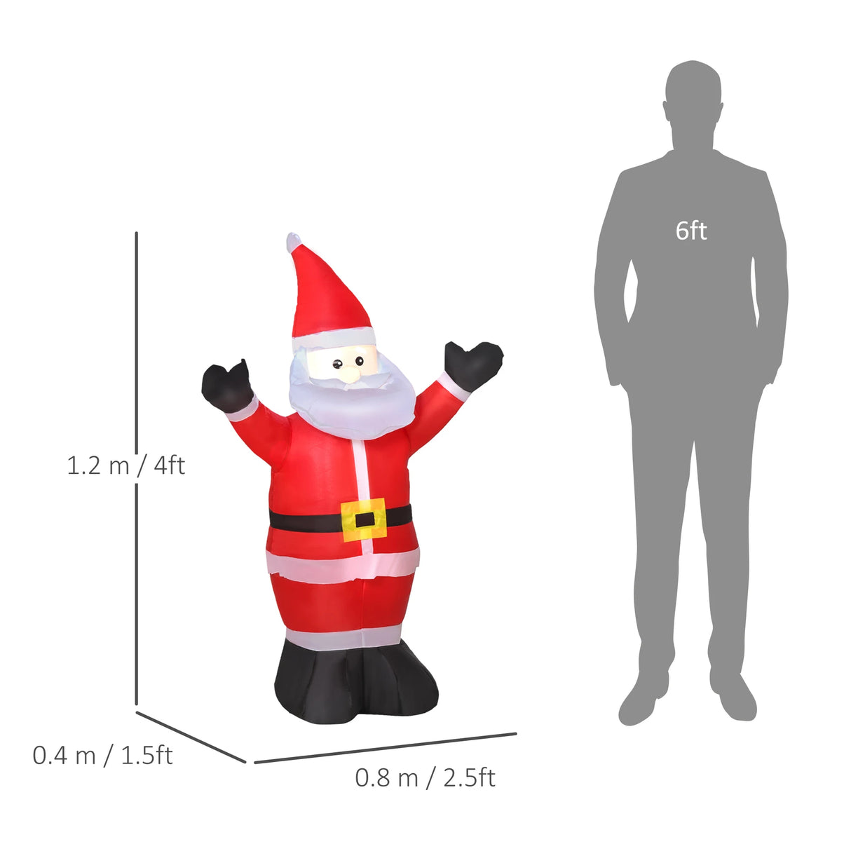 HOMCOM 4ft Inflatable Christmas Santa Claus Xmas Decoration 1 LED Holiday Air Blown Yard Outdoor Dcor