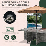 Outsunny 10 Seater Rattan Cube Garden Furniture Set with Parasol Hole, Rattan Dining Set with Cushions, Outdoor Dining Table and Chairs with Rectangular Glass Top Table for Patio, Mixed Grey