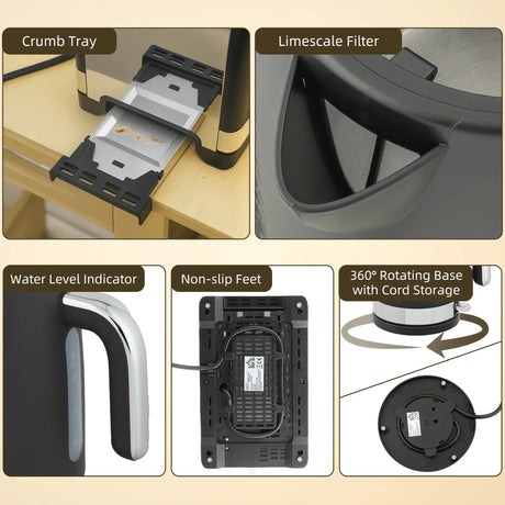 HOMCOM Sleek Textured Kettle and Toaster Set - Black