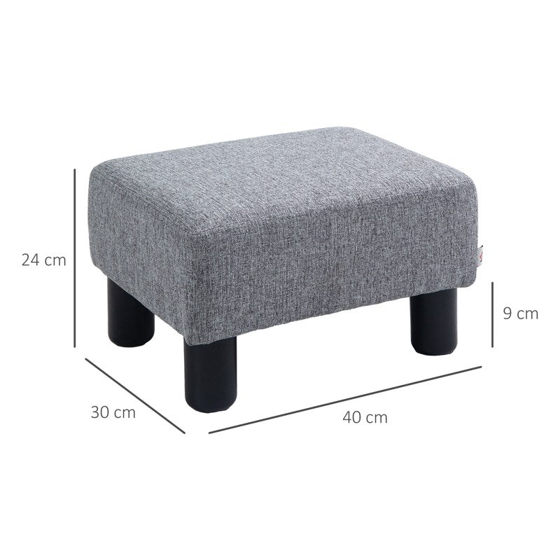 HOMCOM Linen Fabric Footstool Ottoman Cube with 4 Plastic Legs, Grey