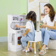 AIYAPLAY Pretend Play Kitchen, Kids Kitchen Playset, with Toy Phone, Chalkboard, Microwave, Cooking Stove, Sink, White