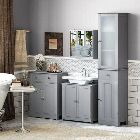 kleankin Under Sink Bathroom Cabinet, Freestanding Under Sink Cabinet with 2 Doors and Adjustable Shelf for Basin without or with Pedestal, Grey