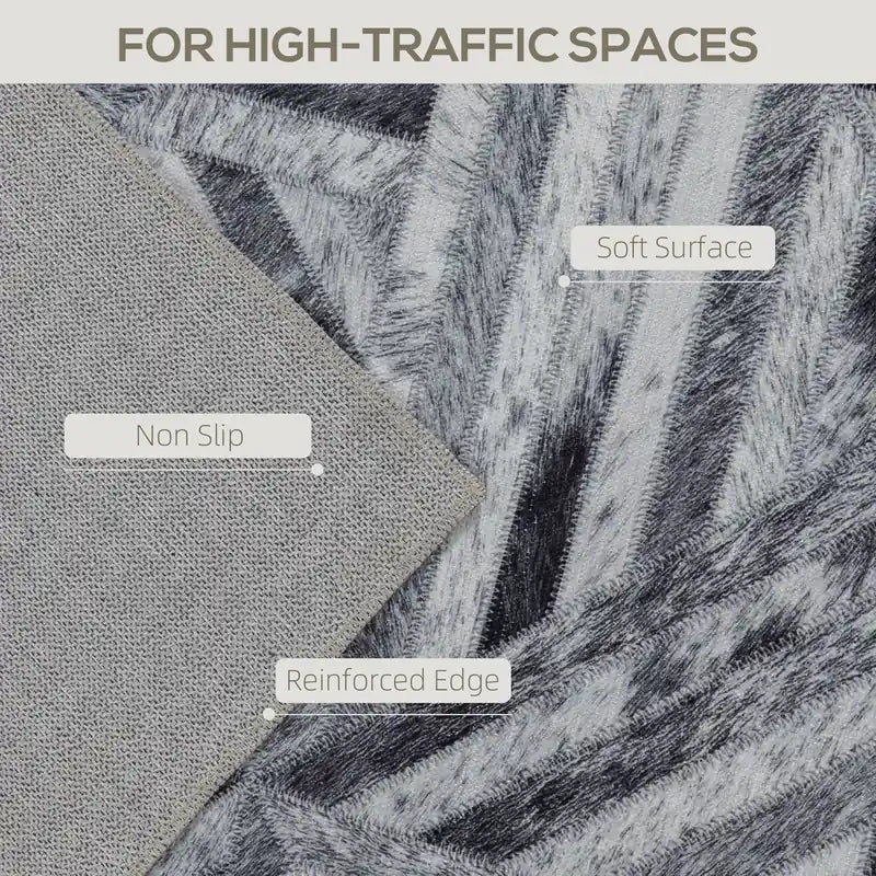 HOMCOM Modern Area Rug, Triangle Pattern Non-Slip Washable Rug, Chenille Floor Carpet for Living Room, Bedroom, Dining Room, Home Office, 290 x 200 cm, Black