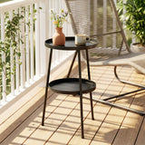 Outsunny Patio Side Table, 2-Tier Round Coffee End Table for Garden Balcony Living Room Bedroom, Black