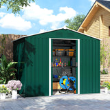 Outsunny Large Garden Storage Shed, 7.7 x 5.7 with Ventilation Slots and Sliding Doors for Gardeners, Green