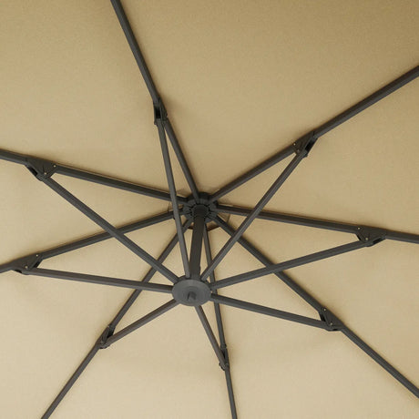 Outsunny 3(m) Garden Cantilever Parasol, Round Overhanging Umbrella with Crank Handle, Cross Base, Aluminium Frame and 360 Rotation, Banana Patio Umbrella for Outdoor Sun Shade, Khaki