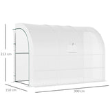 Outsunny Outdoor Walk-In Greenhouse, Plant Nursery with Zippered Doors, PE Cover and 3-Tier Shelves, White, 300 x 150 x 213 cm