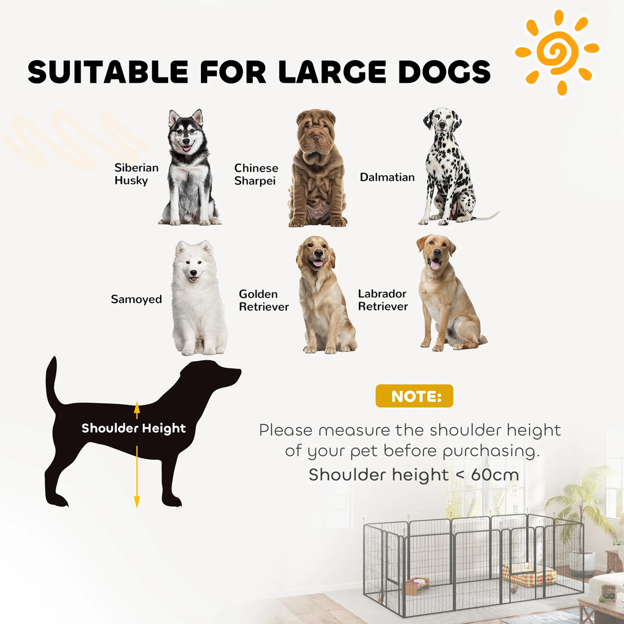 PawHut 12-Panel Solid Dog Playpen with Doors, for Large Dogs, 100cm Tall, Black