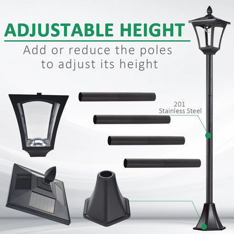 Outsunny 2 Pieces Outdoor Garden Solar Post Lamp Sensor Dimmable LED Lantern Bollard Pathway 1.6M Tall  Black