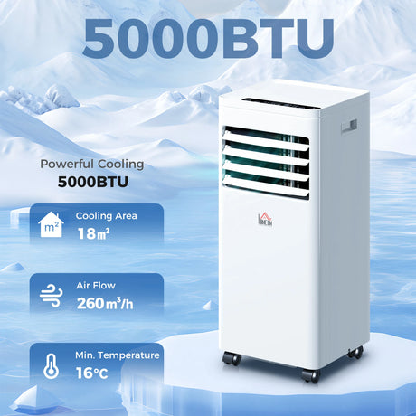 HOMCOM Portable Air Conditioner 5000 BTU, 4-in-1 Cooling, Dehumidifier, Fan, Sleep Mode, Air Conditioning Unit with Digital Display & Remote Control, 24H Timer, Window Venting Kit, for Room up to 18m2
