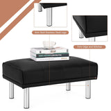 Rectangle Tufted Ottoman with Stainless Steel Legs for Living Room-Black