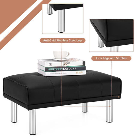 Rectangle Tufted Ottoman with Stainless Steel Legs for Living Room-Black