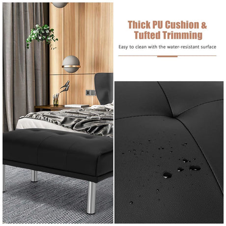 Rectangle Tufted Ottoman with Stainless Steel Legs for Living Room-Black
