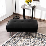 Rectangle Tufted Ottoman with Stainless Steel Legs for Living Room-Black