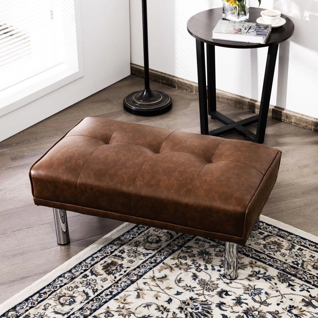 Rectangle Tufted Ottoman with Stainless Steel Legs for Living Room-Brown