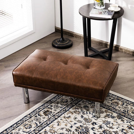 Rectangle Tufted Ottoman with Stainless Steel Legs for Living Room-Brown