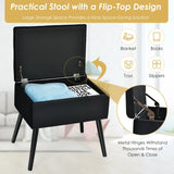 Modern Upholstered Flip Top Velvet Storage Ottoman Footrest-Black