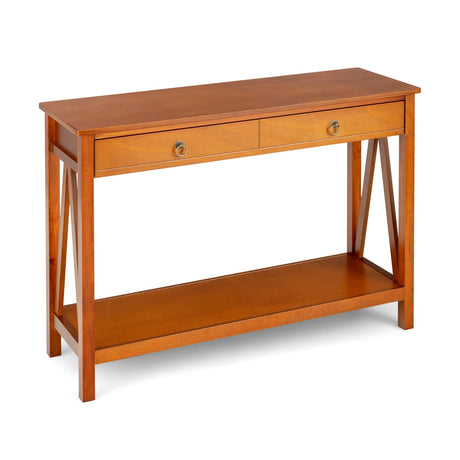 Console Table with 2 Drawer Storage Shelf for Entryway Hallway-Natural