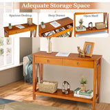 Console Table with 2 Drawer Storage Shelf for Entryway Hallway-Natural