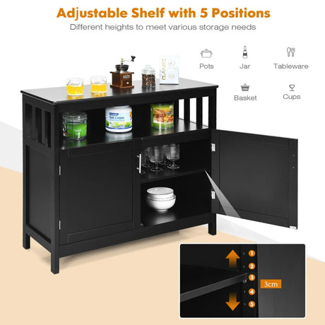 Buffet Sideboard Storage Cabinet with Shelf for Kitchen-Black