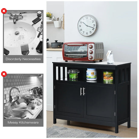 Buffet Sideboard Storage Cabinet with Shelf for Kitchen-Black