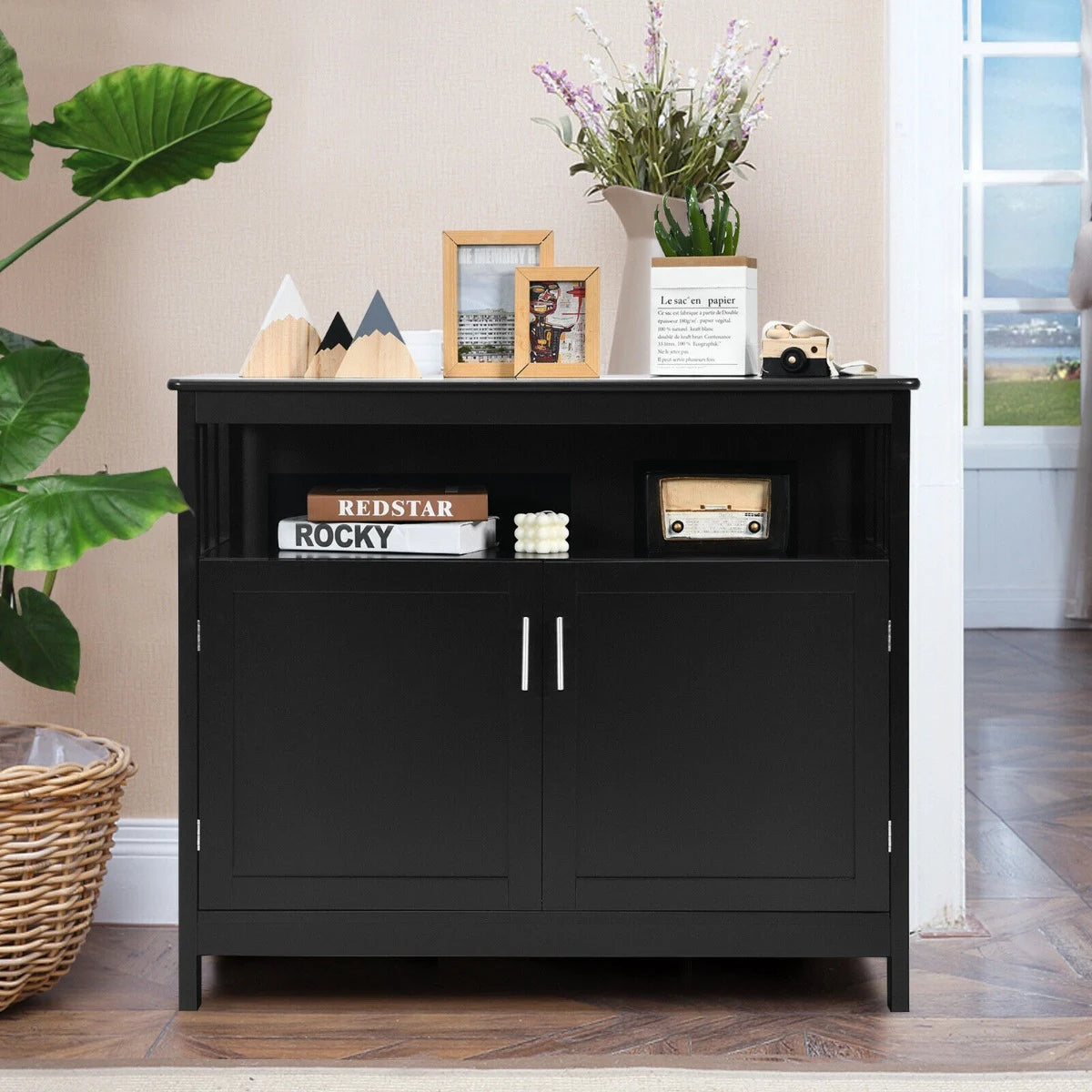Buffet Sideboard Storage Cabinet with Shelf for Kitchen-Black