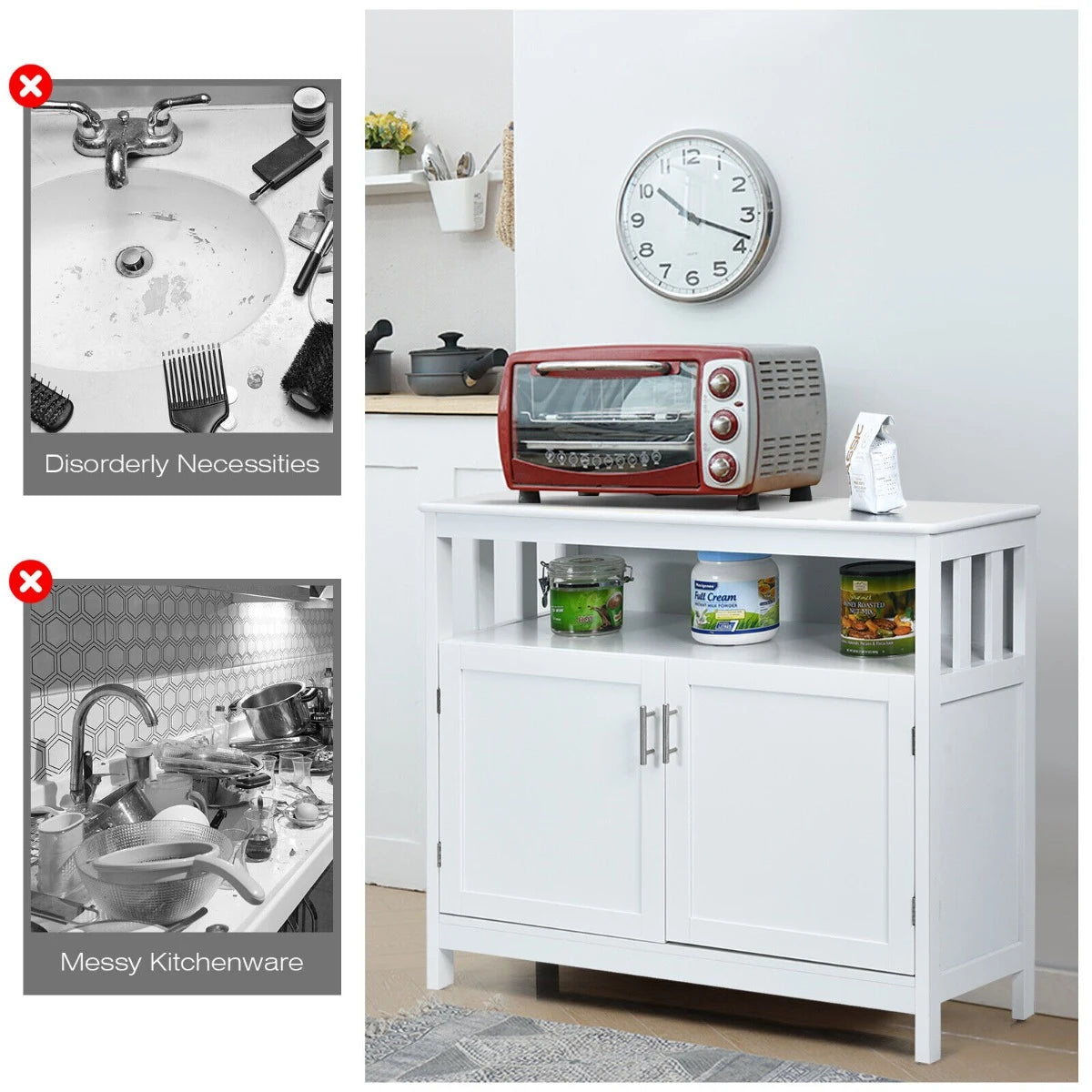 Buffet Sideboard Storage Cabinet with Shelf for Kitchen-White