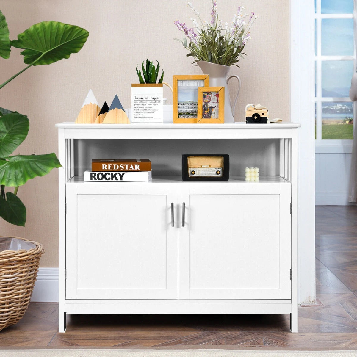 Buffet Sideboard Storage Cabinet with Shelf for Kitchen-White